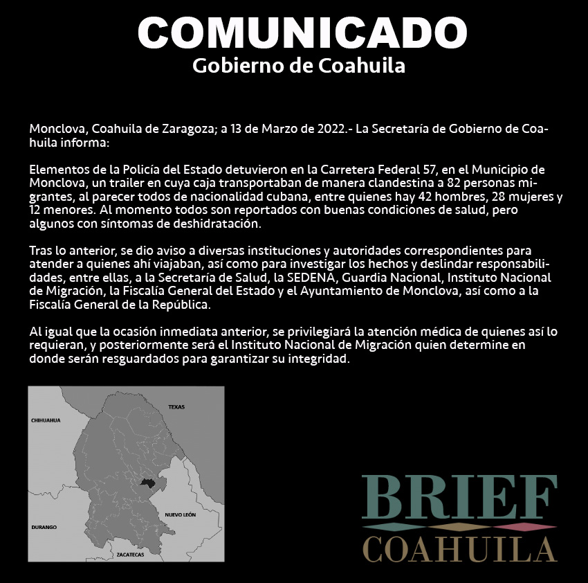 Comunicado del Gobierno de Coahuila