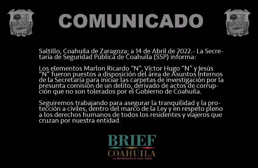 Comunicado del Gobierno de Coahuila