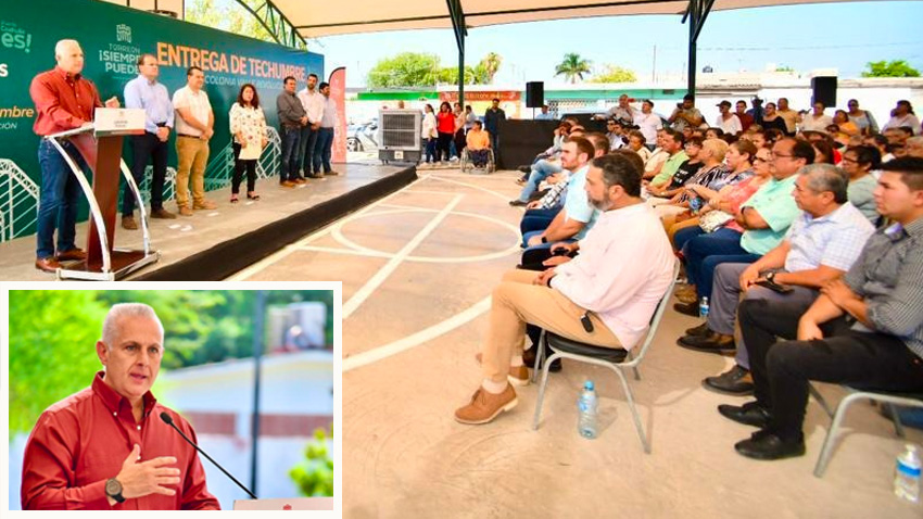 Román Alberto Cepeda González entrega techumbre en colonia Valle Revolución