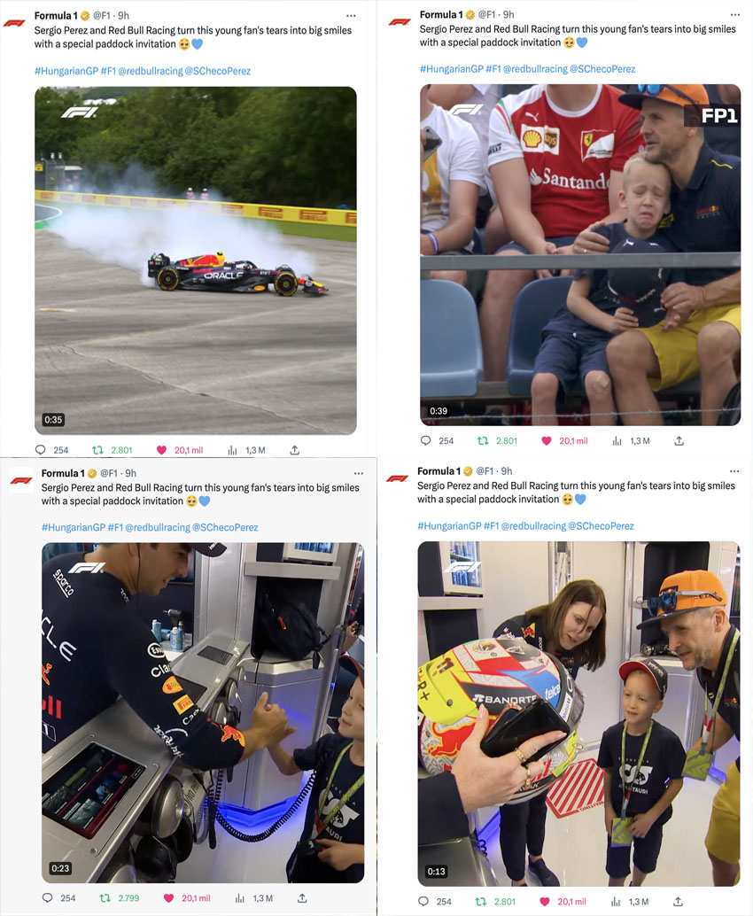 Sergio Pérez y Red Bull Racing convierten las lágrimas de este joven aficionado en grandes sonrisas con una invitación especial al paddock #HungarianGP #F1