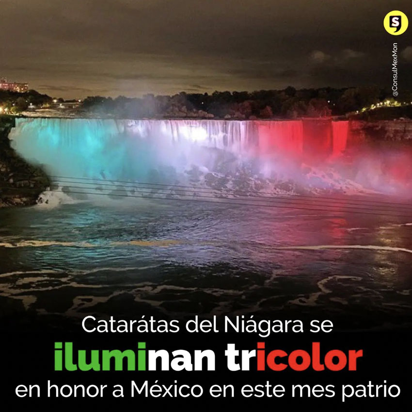 15 de septiembre. Como cada año, Canadá rinde homenaje a la independencia de México, iluminando las CatarátasdelNiágara con los colores de la bandera de nuestro país. SubrayadoMx