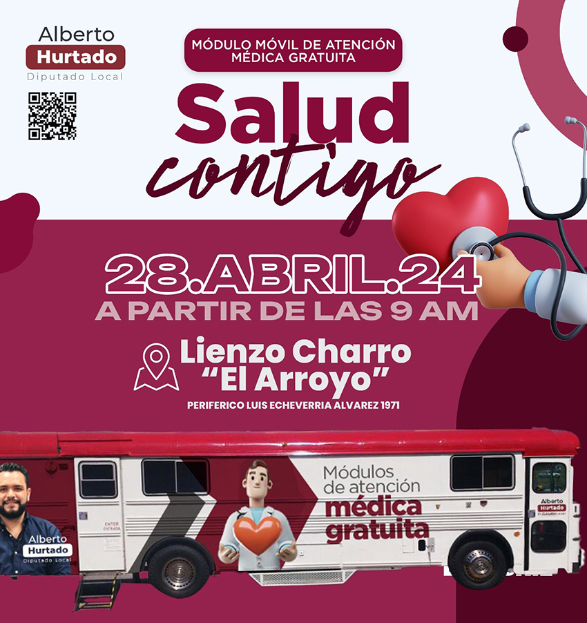 Este domingo 28 de abril,en el lienzo charro El Arroyo de Saltillo, estará el módulo móvil «Salud Contigo», encabezado por el diputado Alberto Hurtado