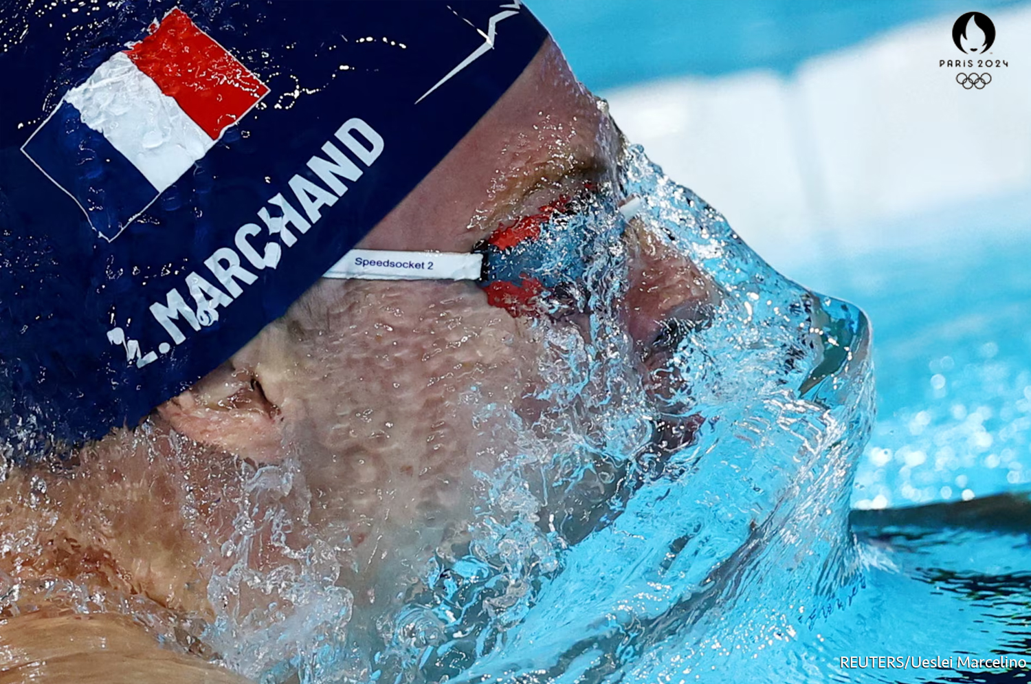 El francés Leon Marchand en acción durante las eliminatorias de los 200 m braza masculinos. REUTERS/Ueslei Marcelino