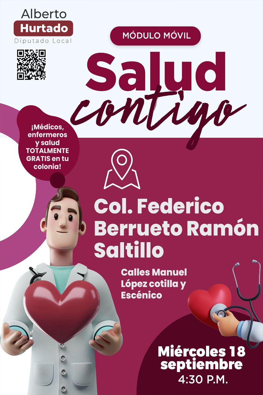 El programa «Salud Contigo» de Alberto Hurtado llegará hoy a la colonia Federico Berrueto Ramón