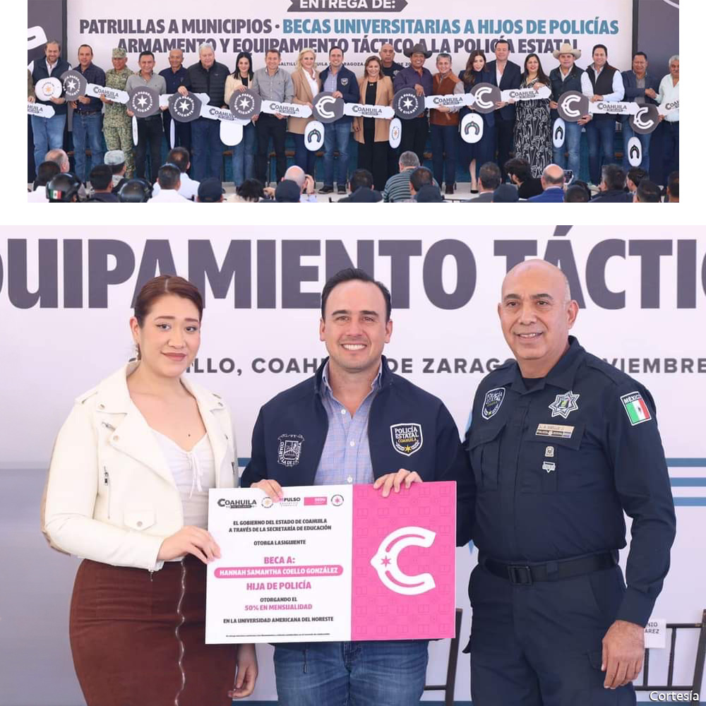 ENTREGAN EQUIPAMIENTO Y BECAS PARA FORTALECER LA SEGURIDAD EN COAHUILA