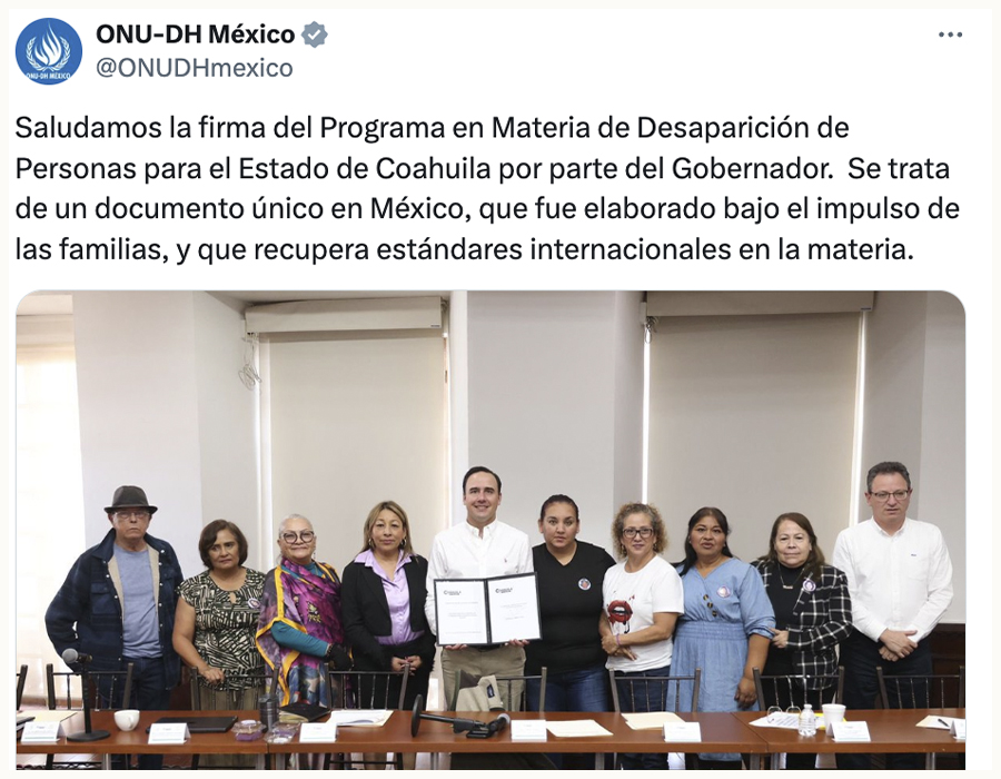 ONU-DH México aplaude la firma del Programa de Desaparición de Personas en Coahuila