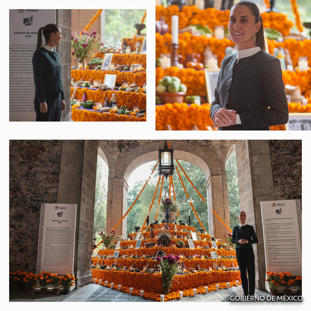 Claudia Sheinbaum dedica ofrenda de Día de Muertos a heroínas de la patria en Palacio Nacional