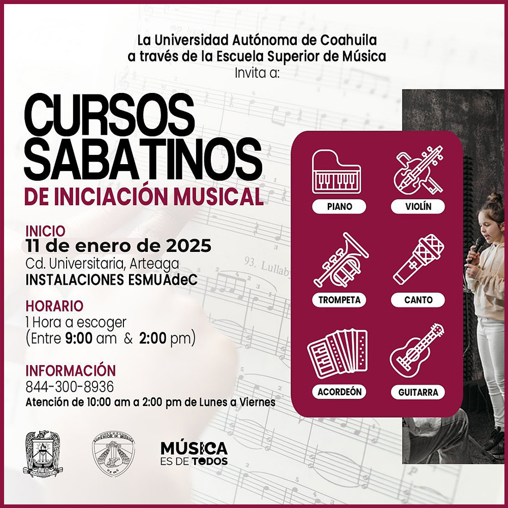 Invitan a Cursos Sabatinos de Iniciación Musical en la UAdeC