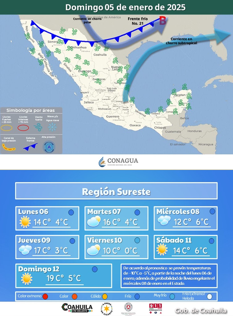 Frente Frío 21 traerá bajas temperaturas y nevadas en Coahuila