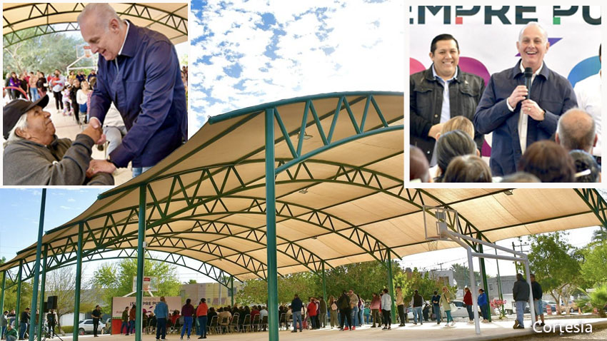 Román Alberto Cepeda González entrega techumbre en El Kiosko, y anuncia un Parque Lineal en el oriente de Torreón