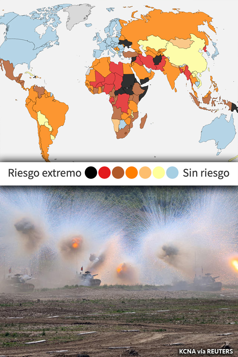 Mapa de la peligrosidad en el mundo en 2025: nivel de riesgo por países