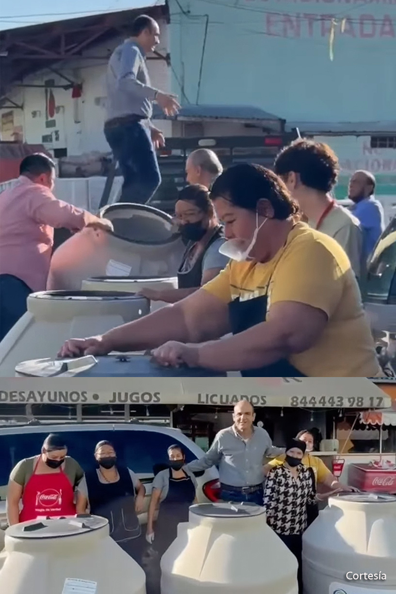 Jericó Abramo Dona Tinacos a Mujeres Trabajadoras del Mercado de Abastos de Saltillo