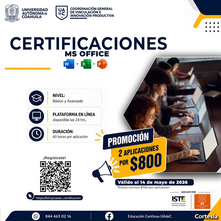 Ofrece UAdeC Certificaciones en Herramientas Digitales Microsoft con Modalidad en Línea