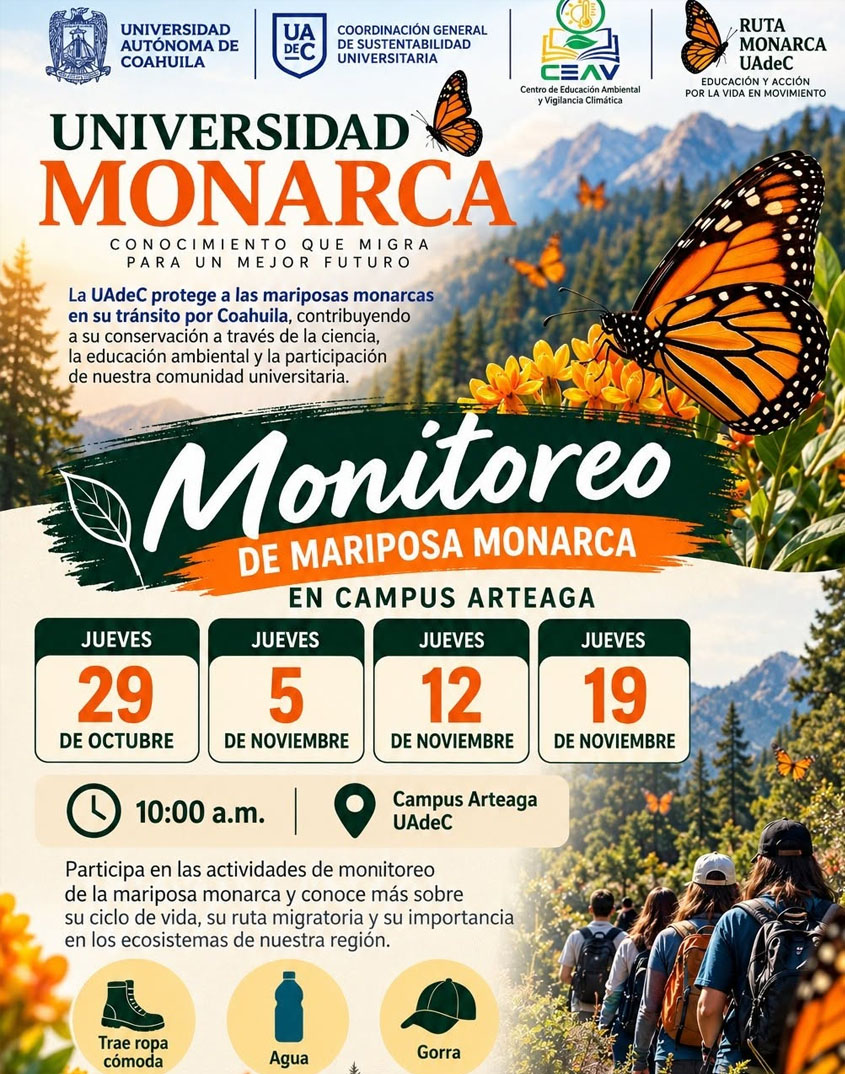 Invita UAdeC a Monitoreo de Mariposa Monarca