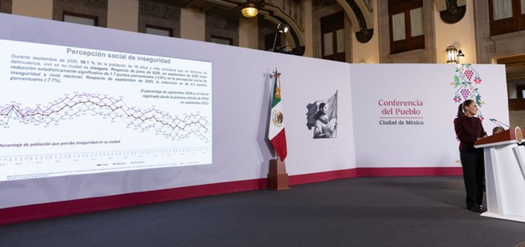 Sheinbaum destaca nivel más bajo en 13 años en la percepción de inseguridad